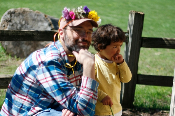 Dad and Child Standing Outside