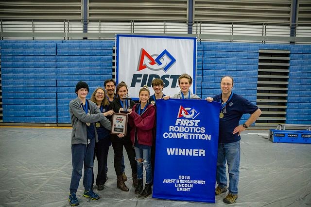 Robotics Team with Banner